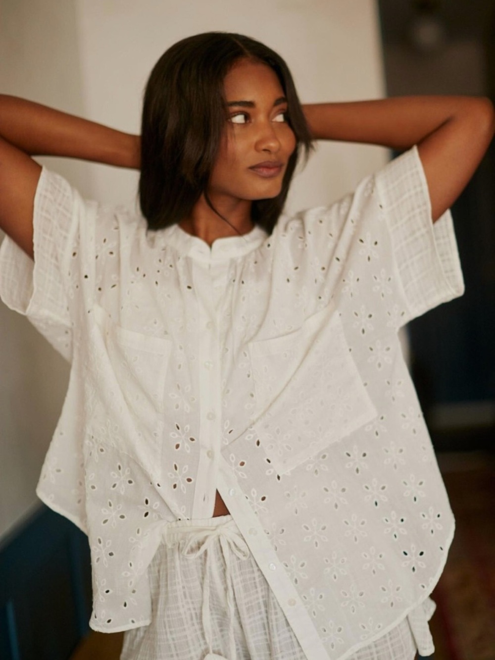 Anthropologie White Eyelet three piece pajamas. NEW WITH TAGS.